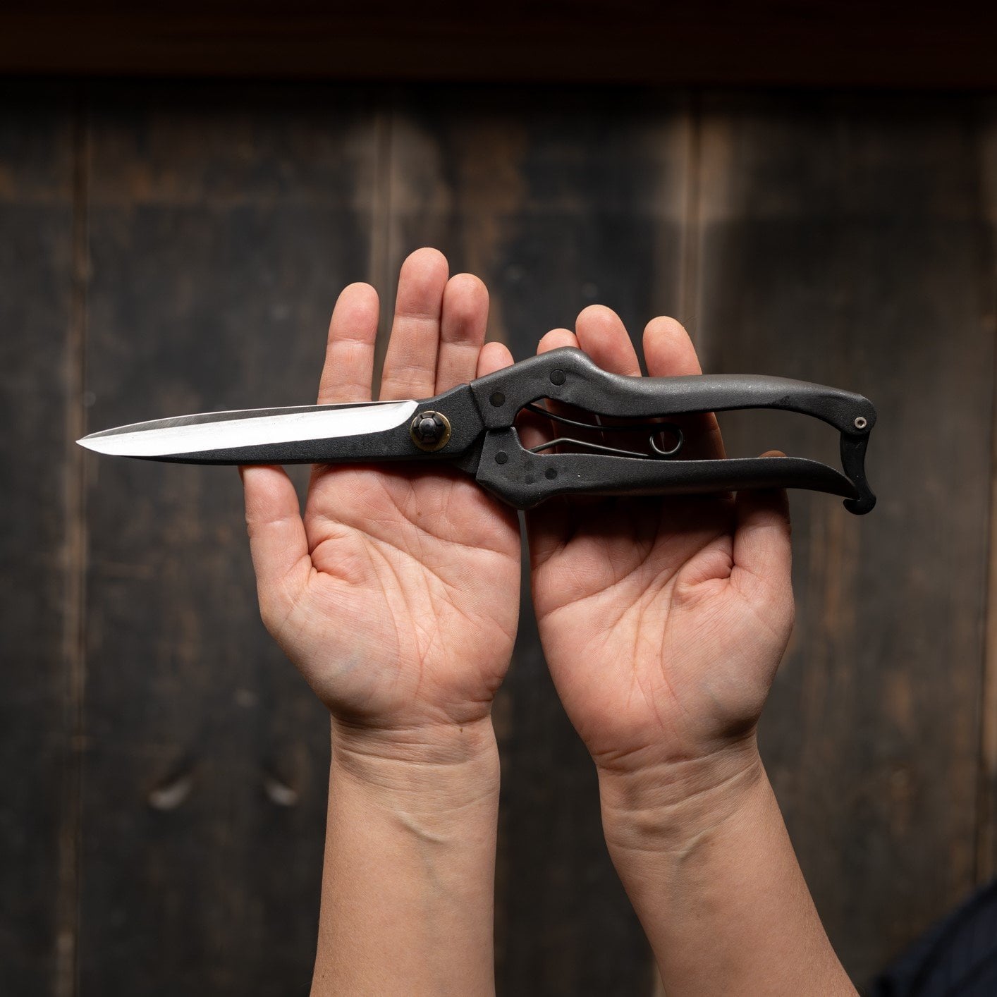 Japanese one-handed topiary shears with a 260mm blade length, ideal for precision pruning and shaping of hedges and topiary