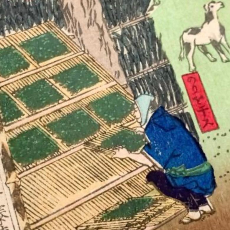 19th Century Nori Production in Japan Illustrated by Hiroshige Utagawa