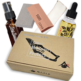 Shokunin Store Original Garden Scissor Care Kit containing Sap remover spray, Rust and sap remover eraser, 1000 grid sharpening stone, 100% compostable cotton cloth and 100% camellia seed tool oil.